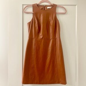BRAND NEW Ann Taylor LOFT Cognac Brown Sleeveless Faux Leather Flare Dress